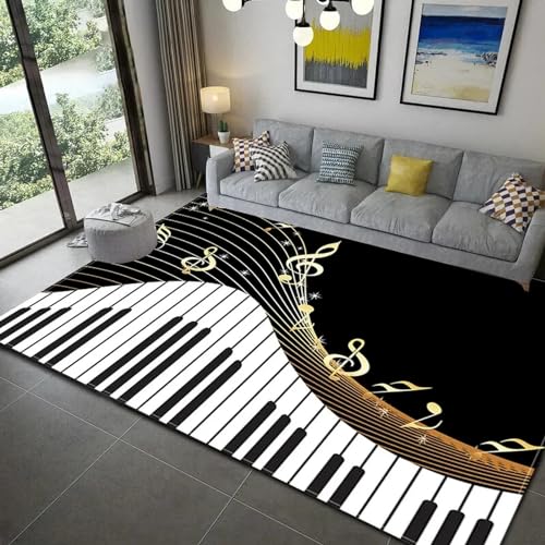 Alfombra De Salón Musica Piano Impresa En 3D Alfombra Pelo Corto Antideslizante Lavables Alfombra Habitación Dormitor 120X160Cm/47.2X62.9 Pulgadas - Limpieza Fácil - Poliéster Con Respaldo -4629965627