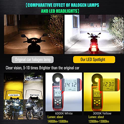 BUKERME DC12-85V Motorcycle Spot Lights,White/Amber 4xModes Driving Lights LED Kit High Power LED Chips for Motorcycle e-Bike Car ATV UTV Truck.