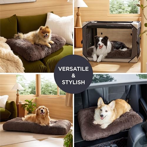 BEDSURE Flauschiges Hundebett Grosse Hunde - 104x69x8 cm Hundebett waschbar für große Hunde, rutschfeste Unterseite, plüsch Hundekissen, Braun