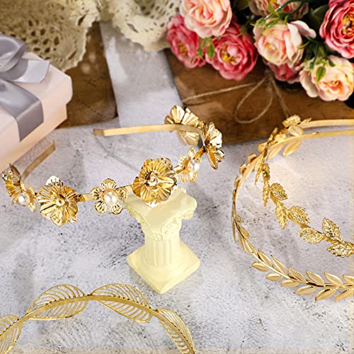 6 Pcs Gold Leaf Headbands Set Pearl Headbands For Women Roman Greek Goddess Accessories Flower Faux Pearls Headband Gold Metal Prom Headpiece Crown Bridal Hairband For Women Girl(Graceful Style) #TOP6