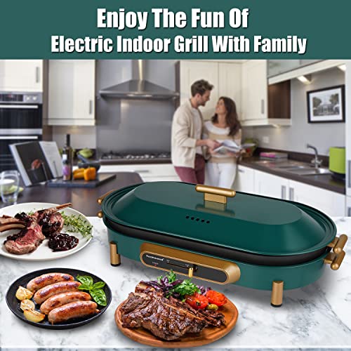 Electric Grill Indoor, Techwood Indoor Electric Grill Griddle Portable Korean BBQ Grill, Non-stick Cooking Surfaces and Removable Plates, Adjustable Temperature, Fast Heat Up, Easy to Clean 1200W, Green - Thumbnail 4