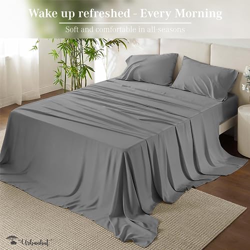 URBANHUT 800 Thread Count Egyptian Cotton Sheets King Size, Long Staple Soft & Breathable, 4 Pc Bed Sheet for King Size Bedding, Sateen Weave Luxury Hotel Bed Sheets Fits 16" Deep Pocket - Dark Grey