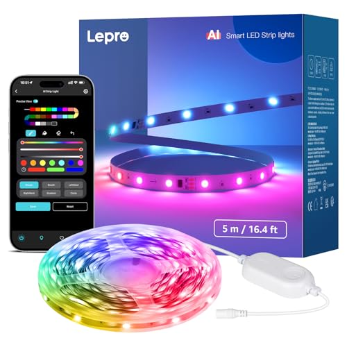 Lepro S1 AI LED Lights, WiFi RGBIC Led Lights Strip for Bedroom, Work with Alexa & Google Smart LED Lights for Bedroom, Music Sync Led Strip Lights, LLM led Light, 16.4ft Bluetooth LED Light
