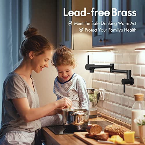 Kes Pot Filler Folding Kitchen Faucet Brass Double Joint Swing Arm Sink Faucet Articulating Wall Mount Two Handle Single Hole, Matte Black, Cupc Nsf Certified Lead-Free, Kn926Lf-Bk #TOP1