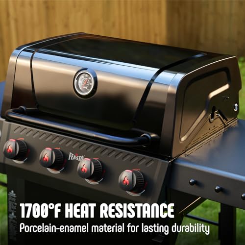 4-Burner Gas BBQ Grill with Side Table, 36,000 BTU Outdoor Propane Grill with Enameled Coated Chamber Body, Premium Porcelain-Enameled Grates for Backyard, Patio, Camping Barbecue, Black - Image 6