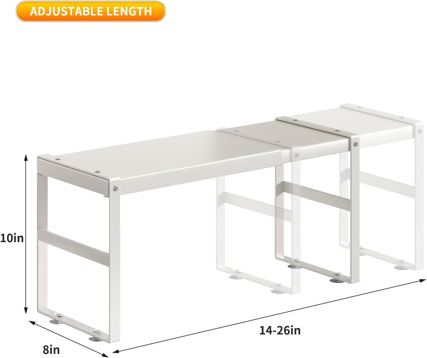 Expandable Cabinet Organizer, Metal Pantry Organizer Spice Rack Storage Shelves for RV,Kitchen, Pantry, Cupboards, Under Sink and Counter Storage,Office,Adjustable Shelf,White Large