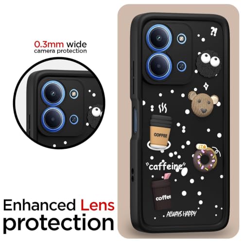 Image of Bintage Back Cover Compatible for Vivo Y21 5G / Vivo Y11 5G | Cute 3D Taddy Ball Bear Milk Cake Coffee Silicon Case Full Body & Camera Protection - Black