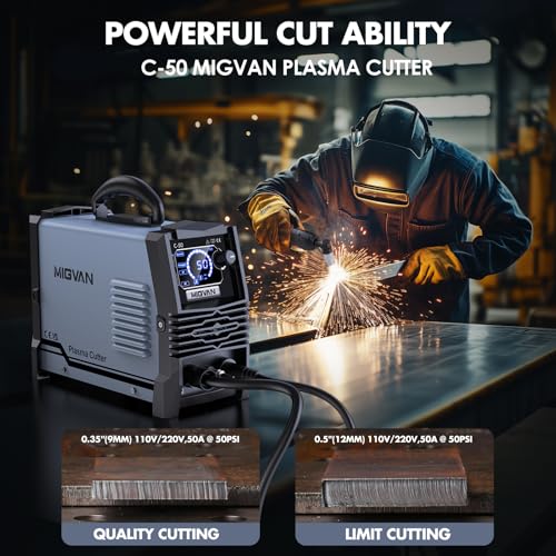 50Amps Plasma Cutter, Large LED Screen Display, MIGVAN Cutter Machine 110/220V Dual Voltage, 1/2" Cut DC IGBT Inverter, Post Flow 2T/4T Metal Cutting Machine with Torch & Tips for Beginners Home DIY — view 2