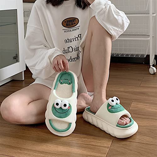 AONUOWE Summer Cloud Slipper for Wome Girl Cute Frog Slipper Kawaii House Linen Slipper for Teen Girls Dorm School Bedroom, High Platform4