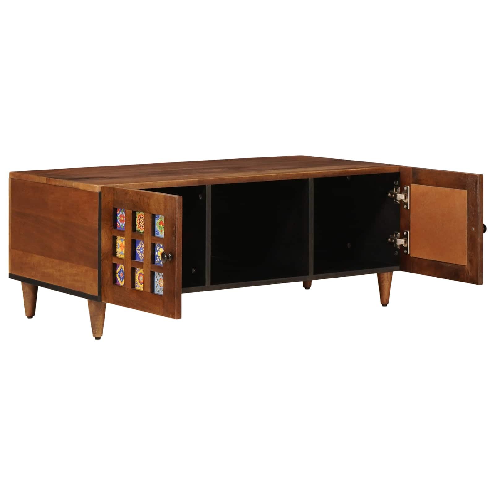 Stolik kawowy z litego drewna mango, brązowy, 100 x 54 x 40 cm, z miejscem do przechowywania, zawiasy drzwiowe, wszechstronny, trwały, nowoczesny design, idealny do salonu, stolika