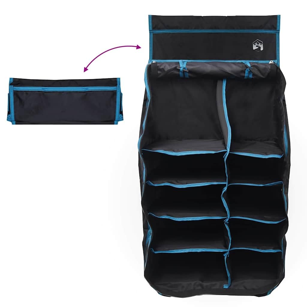 Hängender Zeltorganizer mit 10 Taschen aus Oxford-Gewebe, 40,5 x 25 x 80 cm, faltbar mit Reißverschluss, Ösen und Klettverschluss, Camping Zubehör für Outdoor, Wandern, Trekking, Festival