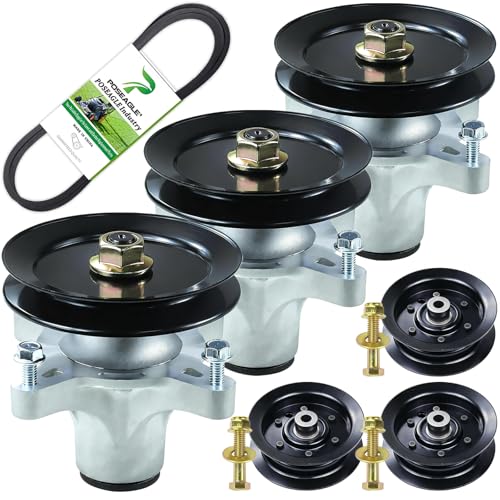 POSEAGLE 3 Pack 121-0751 Spindle Assembly with 125-5575 Spindle Pulley 106-2175 Idler Pulley 119-8820 Belt 1/2x142 Replaces 139-3214, 117-7267, 117-7439 for Toro 50 Inch Riding Mowers