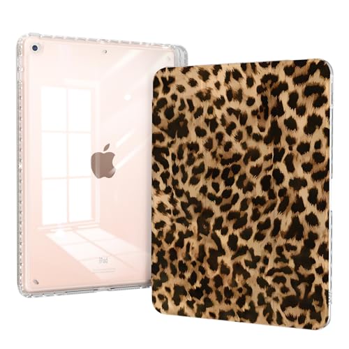 Piznernico Case for iPad 9th/8th/7th Generation iPad 10.2 Inch Case with Pencil Holder Trifold Stand Slim Shockproof Clear Back Cover Auto Wake/Sleep Leopard
