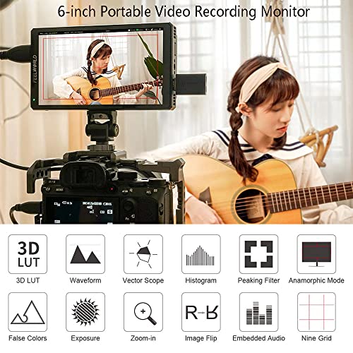 Image of FEELWORLD CUT6S Recording Monitor 6 inch with HDR 3D LUT Waveform 1920x1080 Pixels Touch Screen Monitor USB2.0 Recorder FHD IPS 4K HDMI SDI