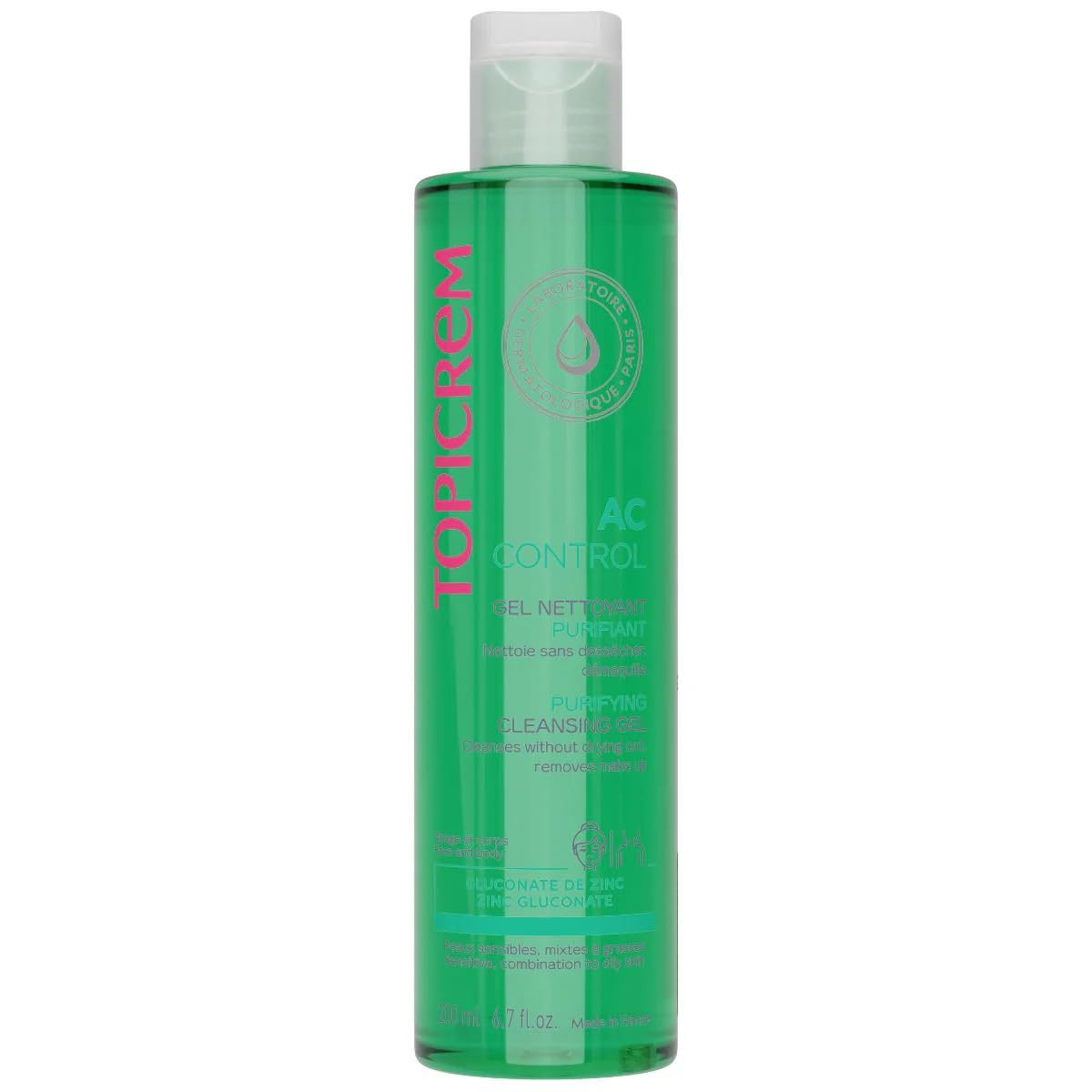 Topicrem - AC Gel Nettoyant Purifiant - Nettoie, Démaquille, Purifie - Peaux Sensibles, Mixtes à Grasses, Adolescents et Adultes - Fabrication Française - 400 ml