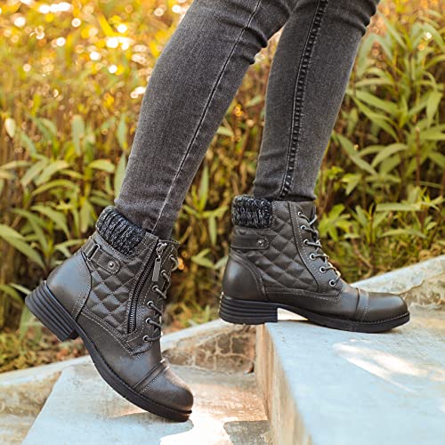 Image of STQ Womens Combat Boots Lace Up Ankle Booties With Side Zipper Fall Winter