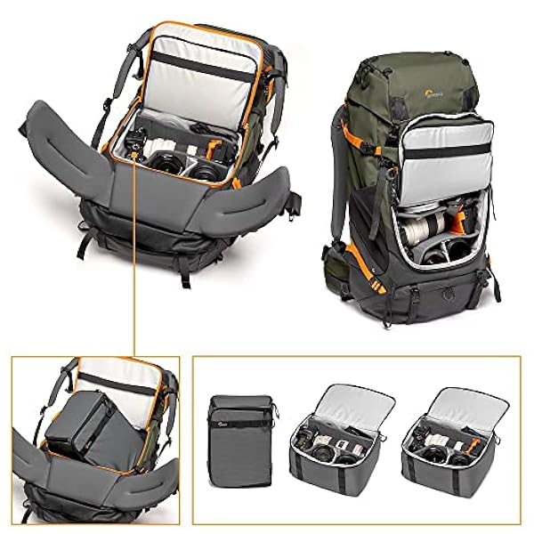 Lowepro PhotoSport PRO BP 70L AW IV with Recycled Fabrics, Camera Backpack for Reflex and Mirrorless, Front and Rear Access, Removable Camera Insert, Accessory Straps, Size S/M, Dark Grey/Green