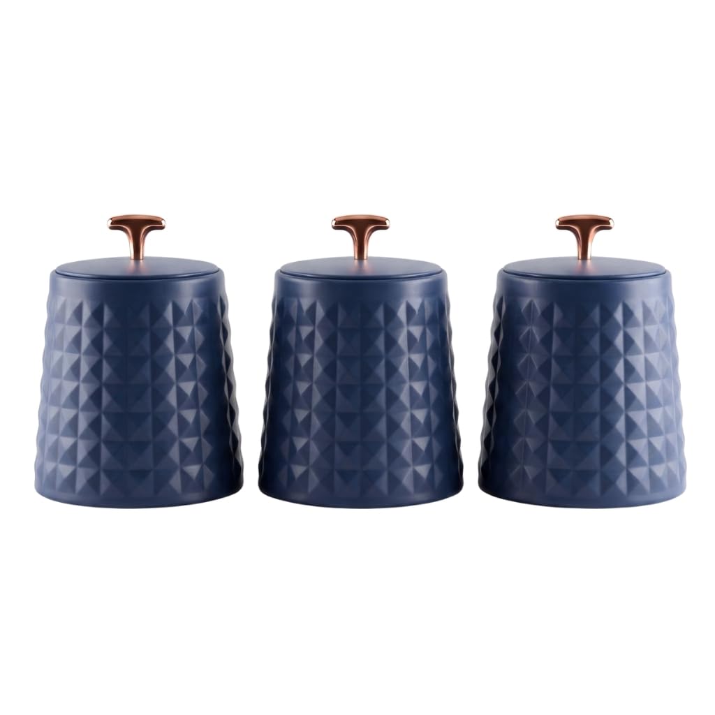 EHC Tea Sugar Coffee Canisters Set, Kitchen Storage Jars with Lids Airtight, Containers Canisters Jars Set of 3, Navy Blue