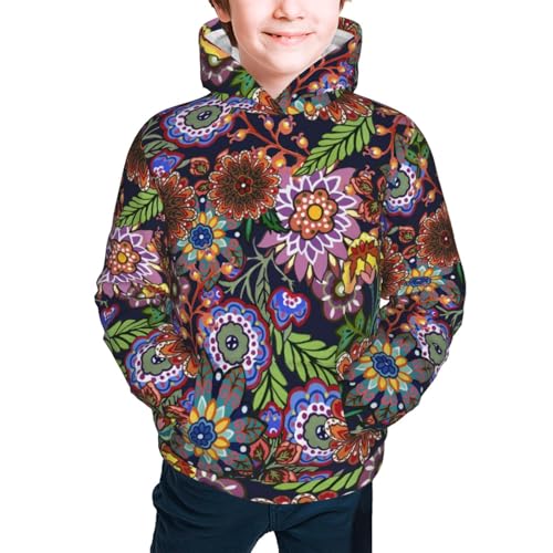 Vintage Floral Kids Pullover Hoodies Boys Sweatshirts Girls Athletic Clothes with Pocket2