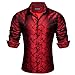 Barry.Wang Men's Silk Shirts Button Down Red Dress Shirt for Men Paisley Floral Long Sleeve Cowboy Casual Mexico Shirts