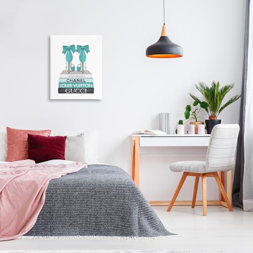 Image of Stupell Industries 'Turquoise Bow Heels on Books'| Canvas Art | Stupell Industries | 24 x 30 Inches, Easy to Hang and Sturdy, Made in USA, by Amanda Greenwood