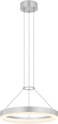 Sonneman Corona - Anillo colgante LED regulable de 16 pulgadas para isla de cocina, comedor o sala de estar, aluminio satinado brillante