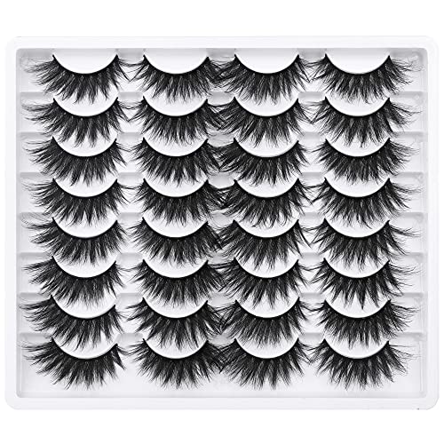 Lashes False Eyelashes 20mm Cat Eye Lashes 3D Faux Mink Lashes Pack Dramatic Fluffy Thick Volume Full Cross Soft Reusable Handmade Fake Eyelashes, 16 Pairs Pack by Pawotence