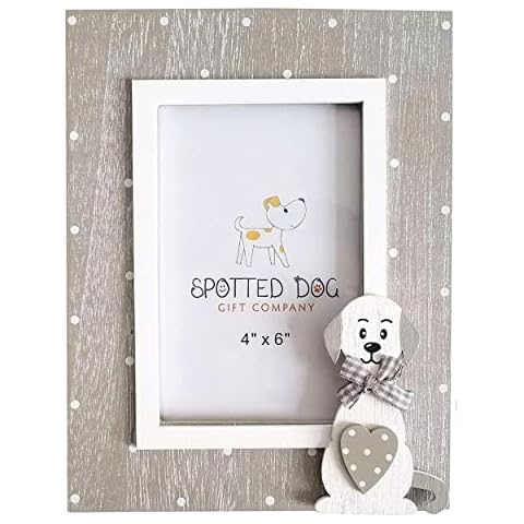 SPOTTED DOG GIFT COMPANY - Photo Frame 6 x 4 (10 x 15cm) Dog Themed Picture Frame, Grey Wooden Animal Home Decor Gifts for Dog Lovers Owners Cover
