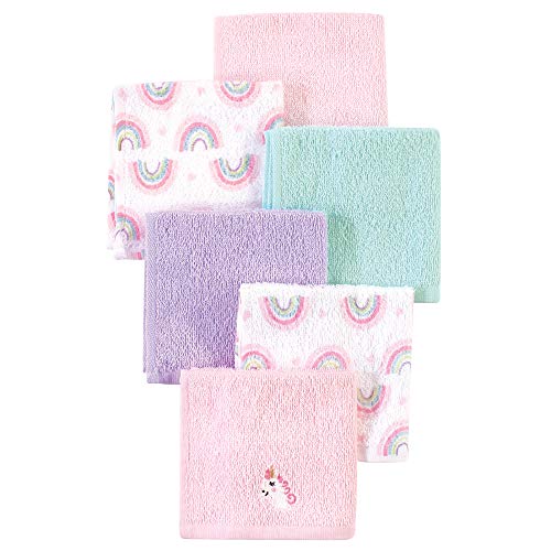 Image of Luvable Friends Unisex Baby Super Soft Cotton Washcloths, Unicorn And Rainbow, One Size