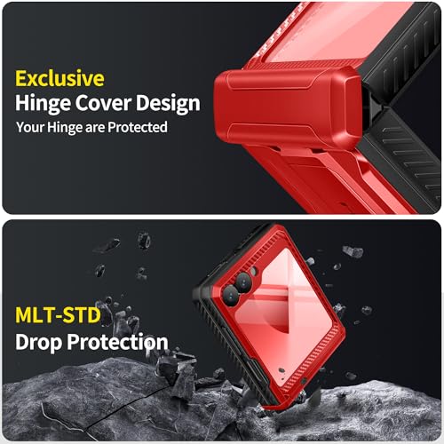 TONGATE for Samsung Galaxy Z Flip 7 FE Case, Z Flip 6 case with Kickstand & Belt-Clip, [Hinge Protection Cover][Bulit-in Screen Protector] Military Grade Phone Case for Z Flip 7 FE/Flip 6 5g, Red by TONGATE - Image 6