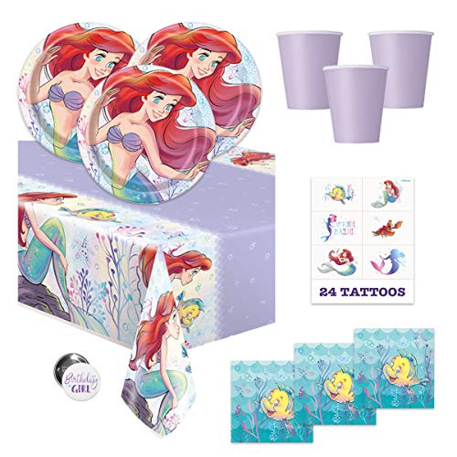 Little Mermaid Party Supplies, Decorations and Favors for Princess Ariel Birthday Party, Serves 16 Guests, Easy Setup and Takedown with Table Cover, Plates, Napkins & More