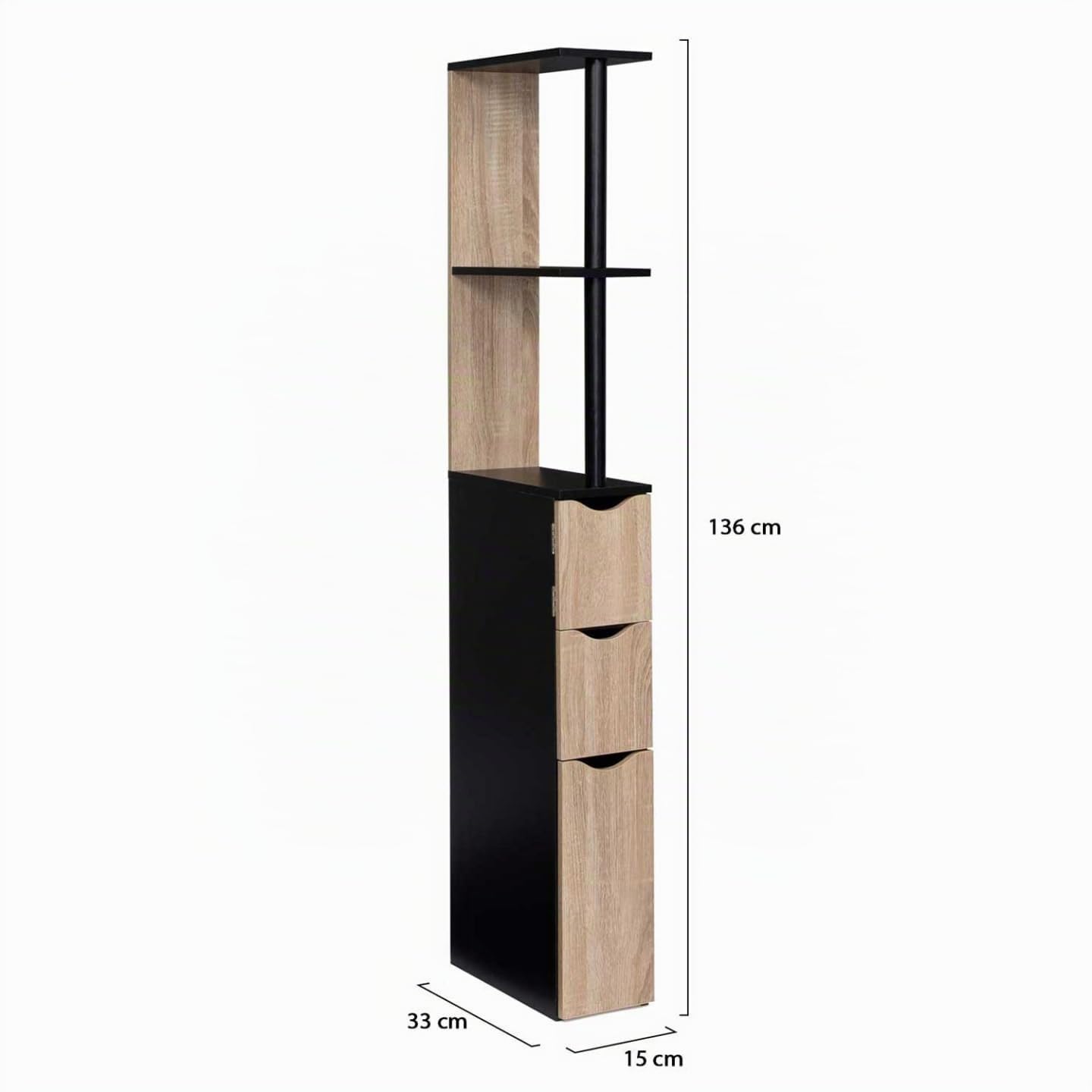 IDMarket - WC-Möbel Regal Holz Willy 3 Türen schwarz und Buche