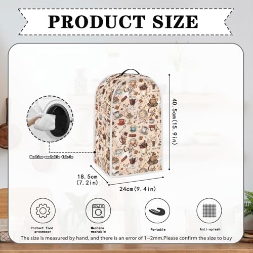 Image of Coffee Design Blender Dust Cover, Anti Fingerprint Polyester Stand Mixer or Coffee Maker Appliance Protector, Machine Washable Blender Cover for Kitchen Appliance
