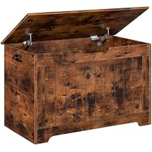 Storage Chest, Wooden Storage Bench with Flip-top Lid & Safety Hinge, Storing Trunk for Entryway, Living Room, Bedroom, Rustic Brown