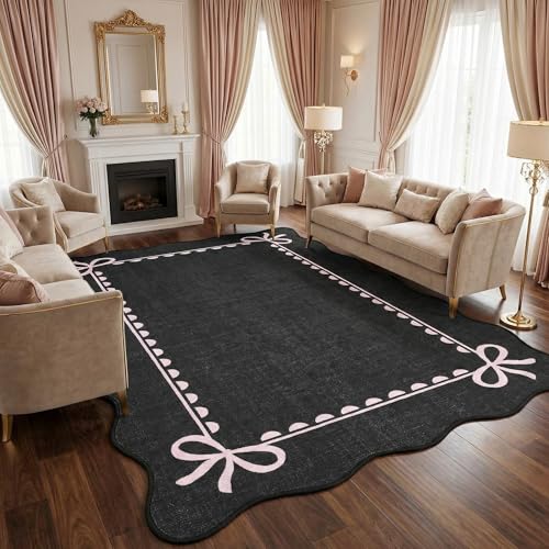 GarveeHome Scalloped Bow Rug for Living Room, Solid Rug for