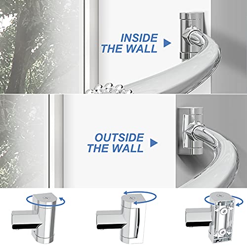 Prettyhome Adjustable Arched Curved Shower Curtain Rod Rustproof Expandable Aluminum Metal Shower Rod 38-72 Inches Telescoping Design Exquisite Customizable For Bathroom,Need To Drill,Chrome #TOP4