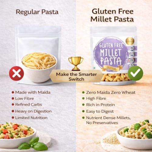 Image of INDULGENCE Multimillet Fusilli Pasta 400g (2 x 200g) | Gluten-Free, No Maida & Wheat-Free | High Protein & Fibre | Vegan Healthy Pasta for Kids & Adults