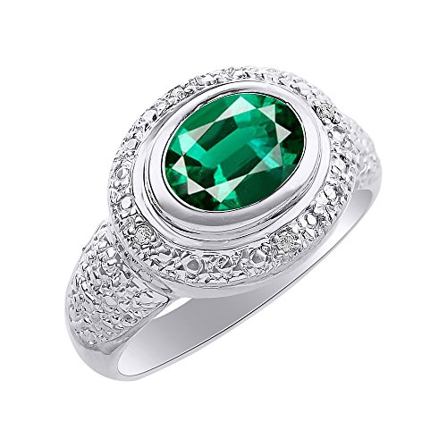 Bague émeraude et argent sterling halo de diamants précieux