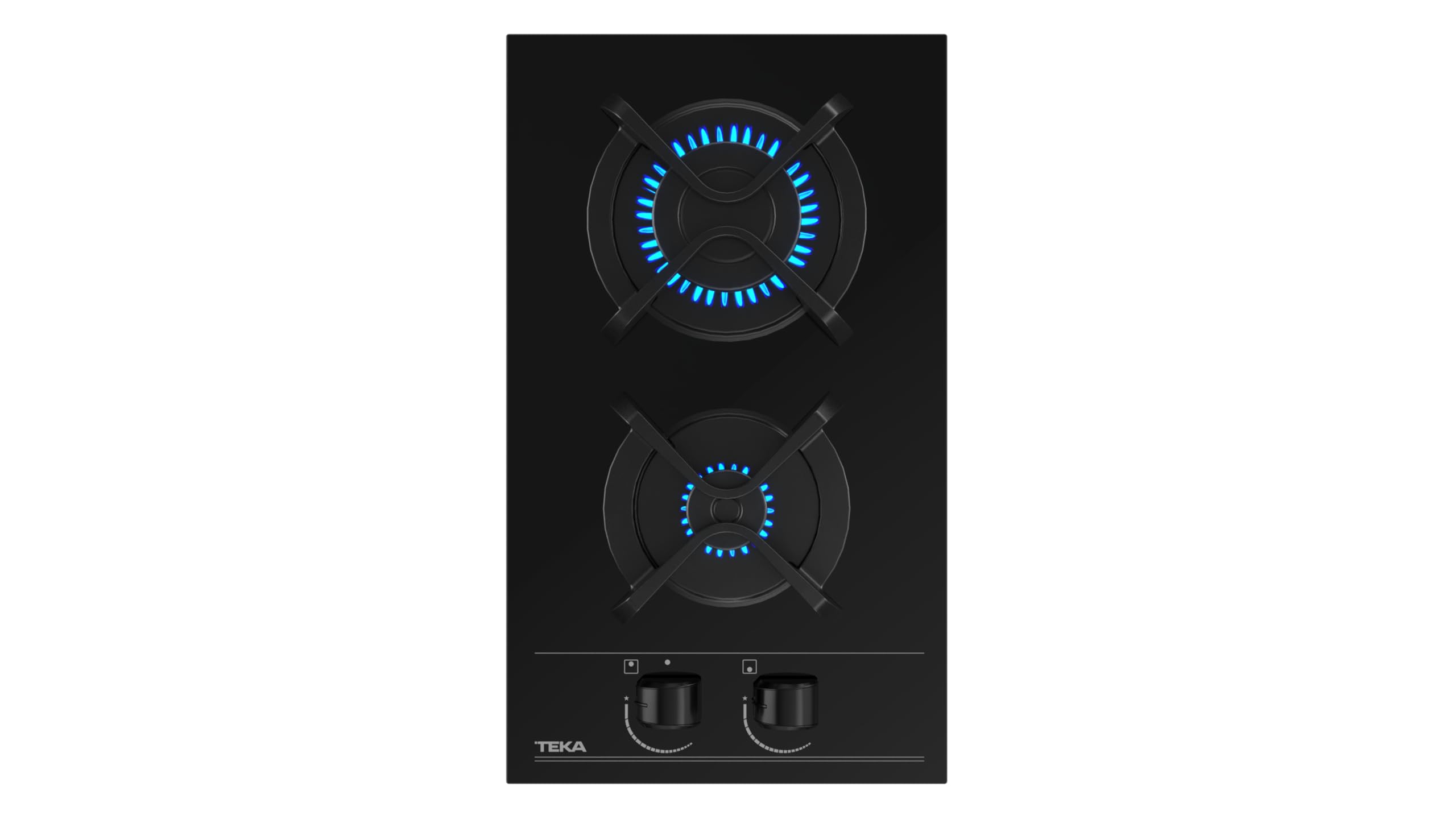 TEKA Placa de Gas Cristal Gas 30 cm, 2 Quemadores, Mandos Frontales Ergonómicos, Seguridad Termopar, Instalación Fast-Click, Modelo GBC 32000 KLB