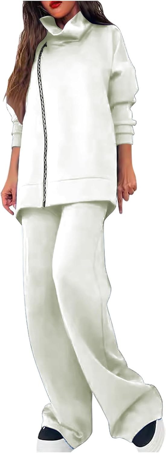 HGps8w 2 Piece Outfits for Women Fleece Lined Sweatsuits Oversized Pullover Turtleneck Sweatshirt Jogging Workout Sets