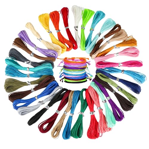 35 rollos de hilo de algodón encerado, 10 m x 1 mm, hilo de macramé, hilo encerado, cordón de algodón encerado, cinta de cera, 35 colores, cuerda de nailon para pulseras, joyas, fabricación artesanal