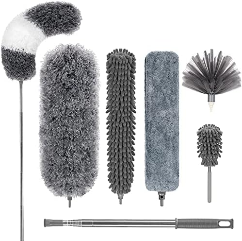 DELUX Microfiber Feather Duster,7 PCS Reusable Bendable Cobweb Duster with 100 inches Extra Long Extension Pole,Washable Dusters for Cleaning Ceiling Fan, High Ceiling, Blinds, Furniture & Cars