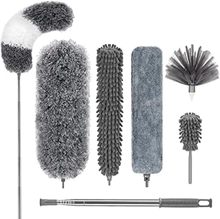 DELUX Microfiber Feather Duster,7 PCS Reusable Bendable Cobweb Duster with 100 inches Extra