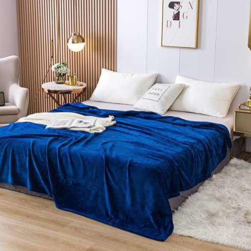 Navy Blue Blanket Queen Size Fleece Blankets For Queen Bed Warm Fuzzy Throw Blanket Lightweight Breathable Microfiber Soft Flannel Blanket Fluffy Living Room All Seasons(Navy Blue,90X90) #TOP27
