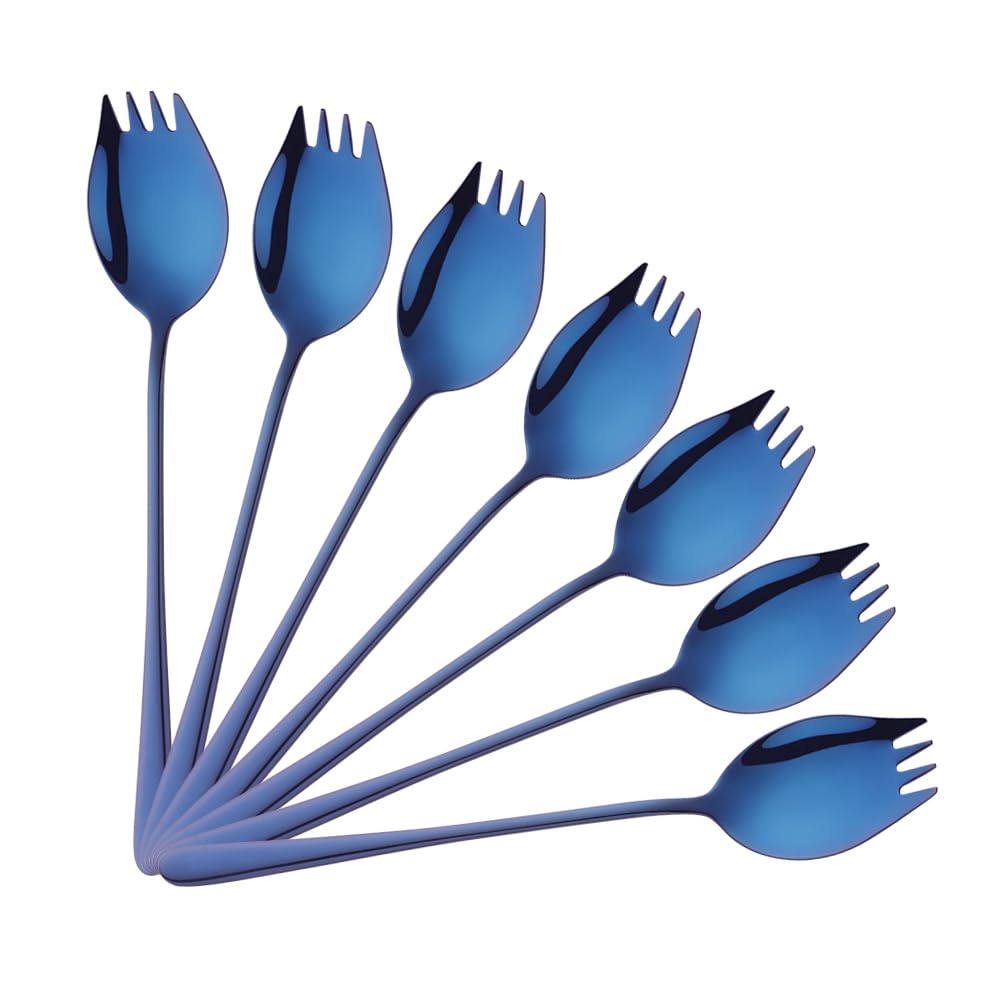 Sporks 2 in 1 Spoons Forks 7 Pieces Mix Color Stainless Steel Reusable Metal Korean Soup Dinner Spoons Camping Flatware Rainbow Color — Amazon image 9
