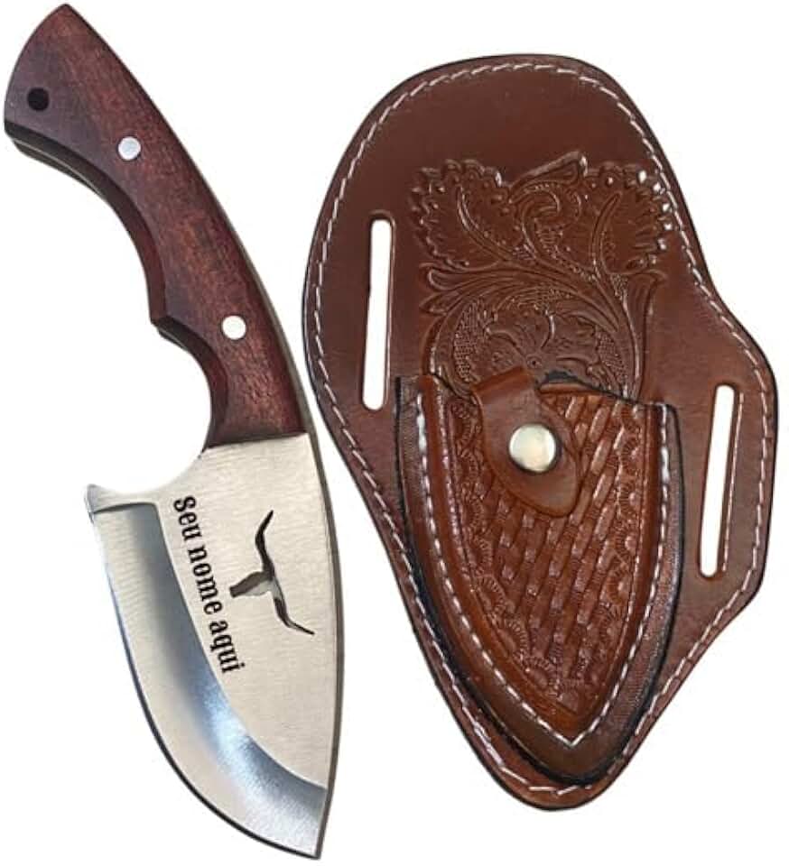 Faca Campeira Unha de Onça Personalizada com Bainha de Couro
