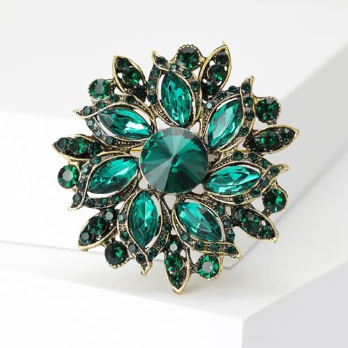 Image of Rhinestone Flower Brooch for Women Vintage Crystal Flower Brooch Pin Elegant Clothing Hat Bag Accessories Christmas Birthday Party Wedding Costume Jewelry