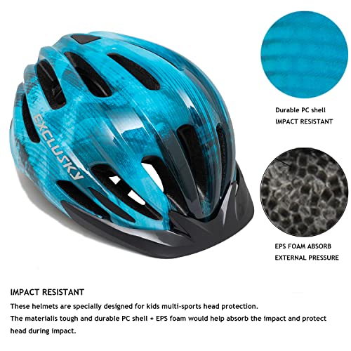 Image of Exclusky Kids Bike Helmet with LED Light - Adjustable Multi-Sport Youth Helmet for Boys & Girls, Ages 5-12, Fits 50-57cm, Cycling Safety Gear