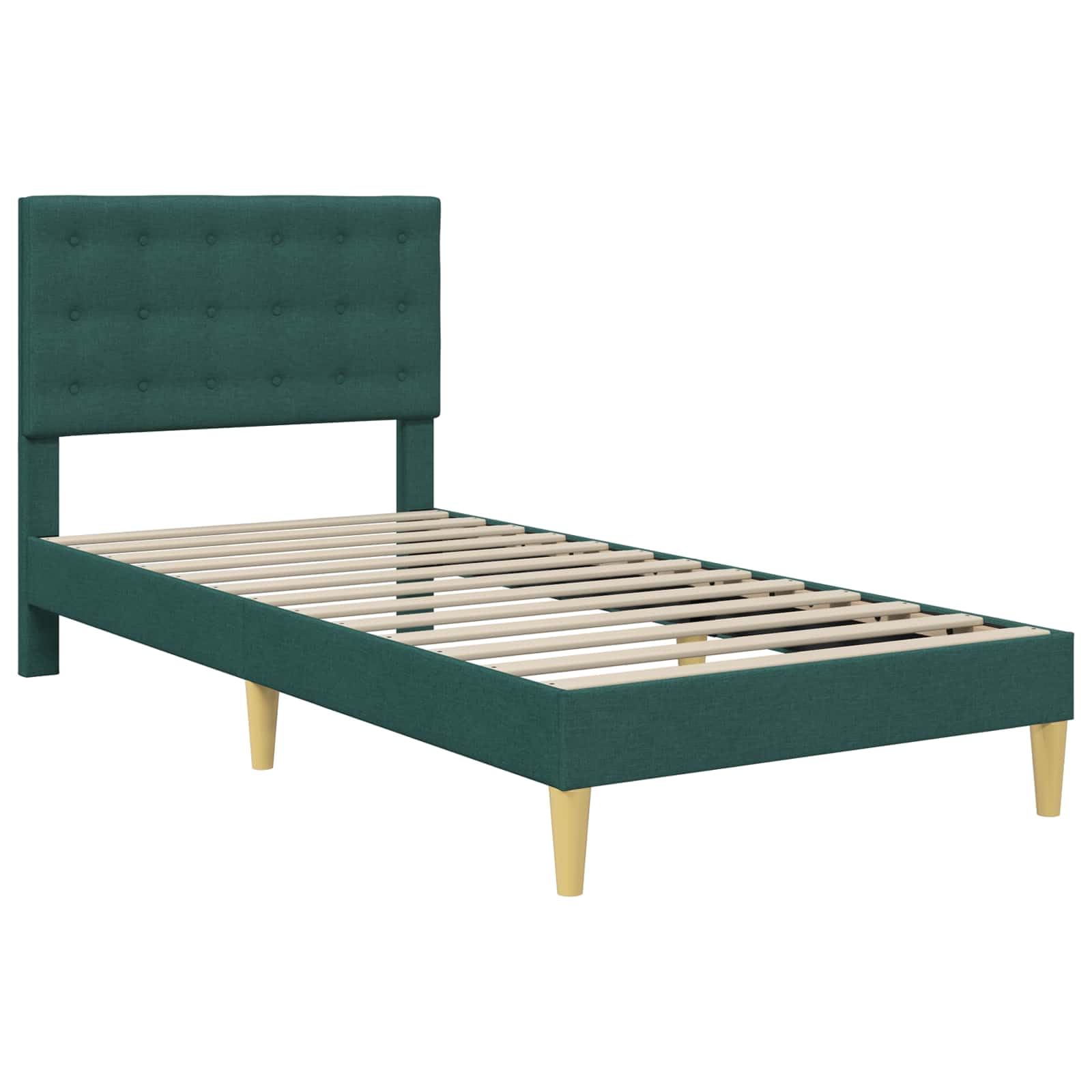 Rama de cama verde oscuro 90x190 cm tejido suave moderno minimalista con cabecero de contrachapado resistente a las manchas fácil de limpiar patas cónicas elegantes para dormitorio salón hogar