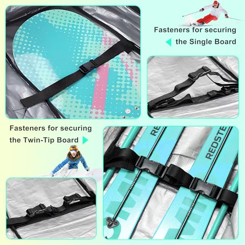 image for TUYOHW Double Rolling Ski Bag Padded Waterproof Snowboard Bag with Whe